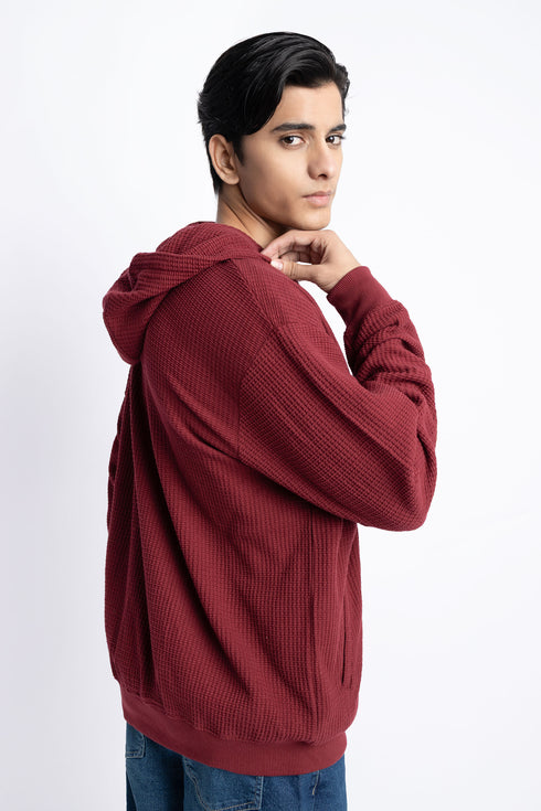 Waffle Knit Zipper Hoodie